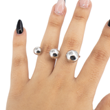ANILLO TRIPLE BOLA DORADA BAÑO EN RODIO