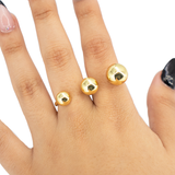 ANILLO TRIPLE BOLA DORADA BAÑO EN RODIO