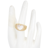 ANILLO CIRCONADO CORAZÓN OPALO DORADO BAÑO EN RODIO